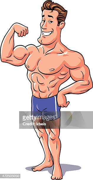 bodybuilder posing - fit man stock illustrations