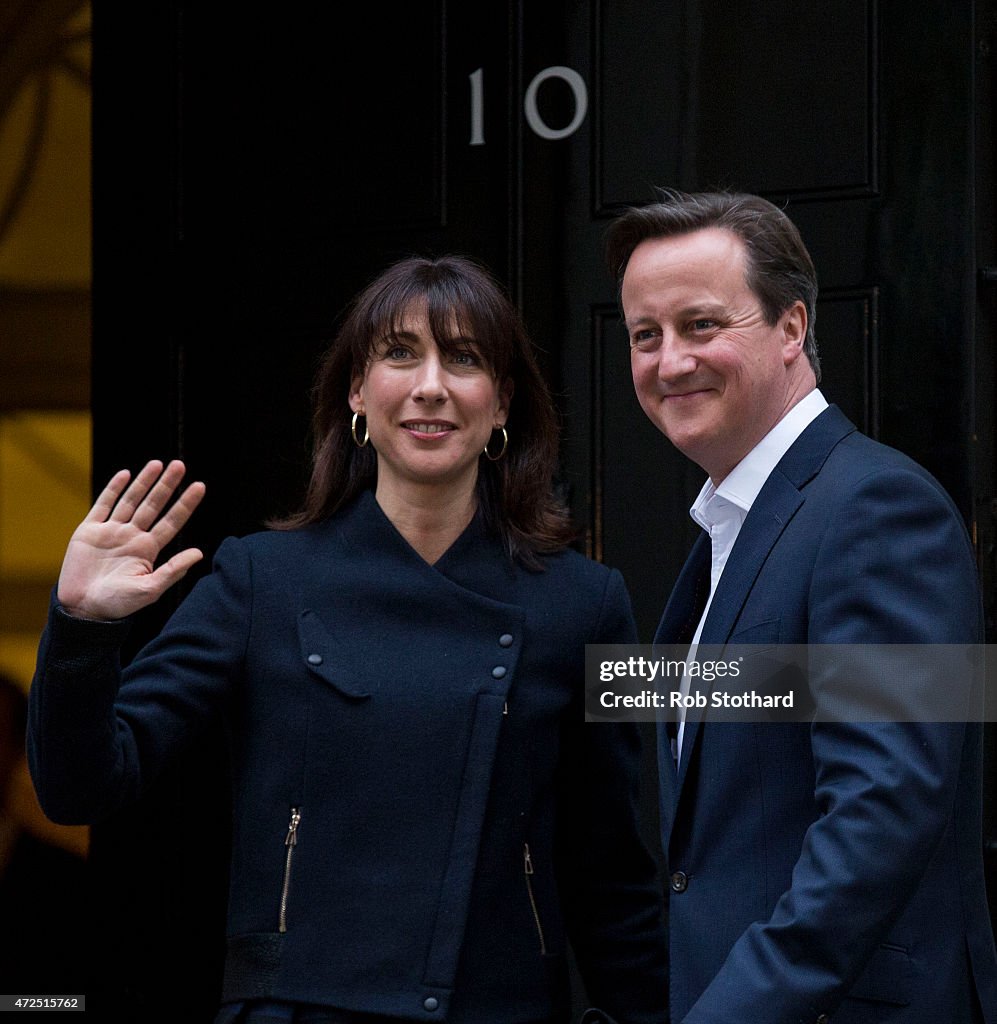 David Cameron Arrives In London As Conservatives Are Projected To Win The General Election