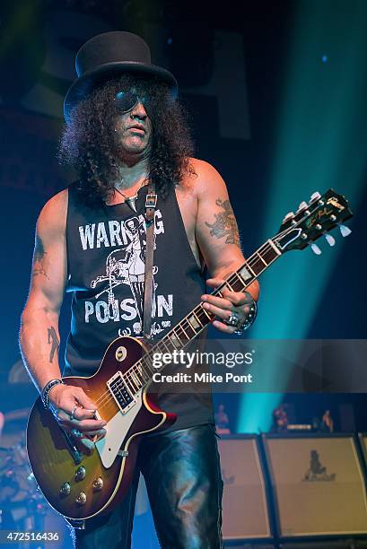 Guitarist Slash performs during "Slash featuring Myles Kennedy and The Conspirators in Concert" at Terminal 5 on May 7, 2015 in New York City.