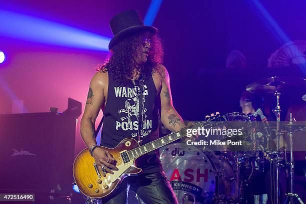 Guitarist Slash performs during "Slash featuring Myles Kennedy and The Conspirators in Concert" at Terminal 5 on May 7, 2015 in New York City.