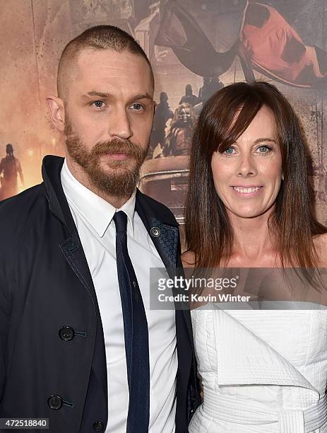 Actor Tom Hardy and Kelly Marcel attend the premiere of Warner Bros. Pictures' "Mad Max: Fury Road" at TCL Chinese Theatre on May 7, 2015 in...