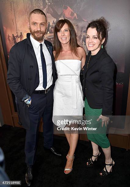 Actor Tom Hardy, Kelly Marcel and Warner Bros. Pictures Executive Vice President of Production Courtenay Valenti attend the premiere of Warner Bros....