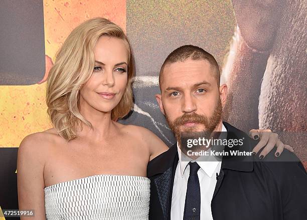 Actors Charlize Theron and Tom Hardy attend the premiere of Warner Bros. Pictures' "Mad Max: Fury Road" at TCL Chinese Theatre on May 7, 2015 in...