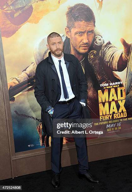 Actor Tom Hardy arrives for the premiere of Warner Bros. Pictures' "Mad Max: Fury Road" held at TCL Chinese Theatre on May 7, 2015 in Hollywood,...