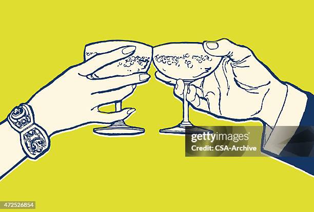 ilustrações, clipart, desenhos animados e ícones de casal brindando com cocktails - bebida alcoólica