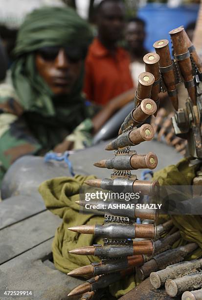 Ammunition is seem in the city of Nyala, in south Darfur, on May 3 as the Sudanese Rapid Support Forces display weapons and vehicles they say they...
