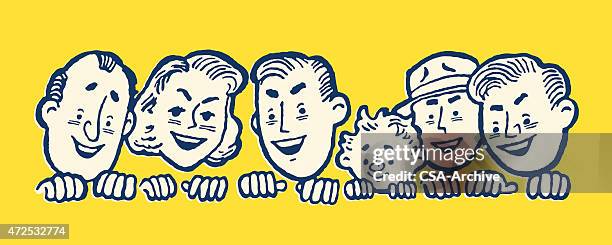 people peering over edge - happy lady stock illustrations