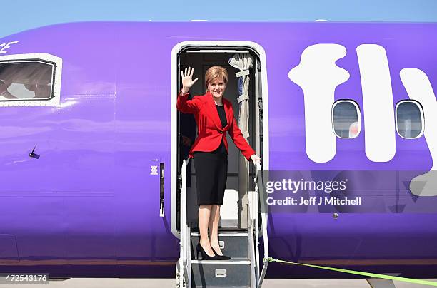 Leader and First Minister of Scotland Nicola Sturgeon departs Edinburgh ahead of attending the 70th anniversary of VE Day commemorations in London on...