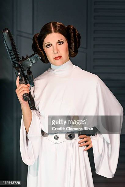 Wax figure of the actress Carrie Fisher as the Star Wars character Leia Organa is displayed on the occasion of Madame Tussauds Berlin Presents New...