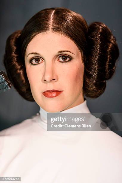 Wax figure of the actress Carrie Fisher as the Star Wars character Leia Organa is displayed on the occasion of Madame Tussauds Berlin Presents New...