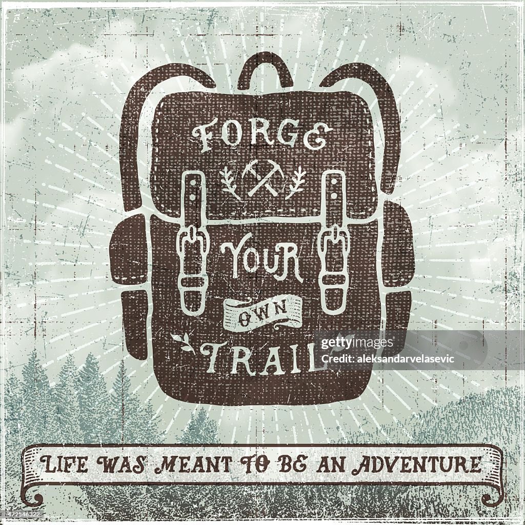 Hand Drawn Backpack Hiking Camping Sign High-Res Vector Graphic - Getty ...