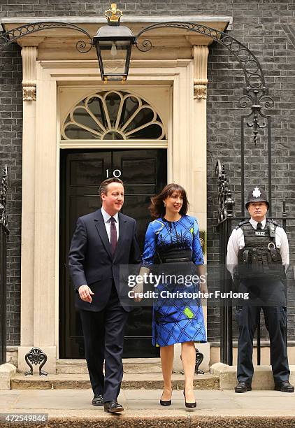 British Prime Minister David Cameron and his wife Samantha Cameron leave Downing Street on May 8, 2015 in London, England. After the United Kingdom...