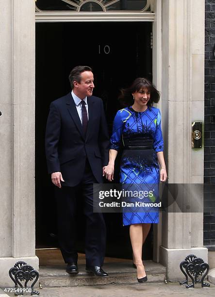 British Prime Minister David Cameron and his wife Samantha Cameron leave Downing Street on May 8, 2015 in London, England. After the United Kingdom...