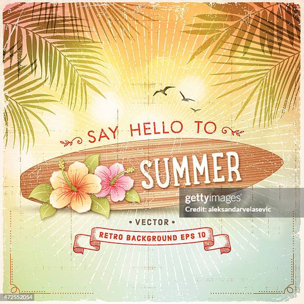 tropical retro summer surfboard sign background - surfboard 幅插畫檔、美工圖案、卡通及圖標
