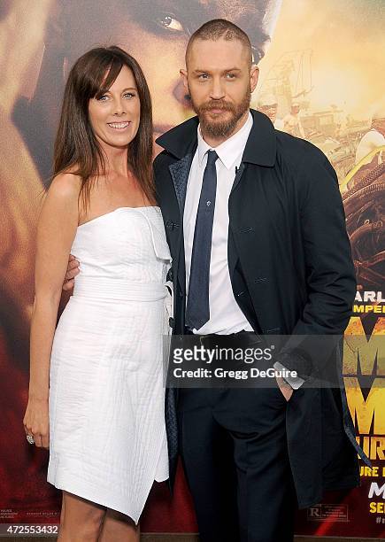 Actor Tom Hardy and Kelly Marcel arrive at the Los Angeles premiere of "Mad Max: Fury Road" at TCL Chinese Theatre IMAX on May 7, 2015 in Hollywood,...