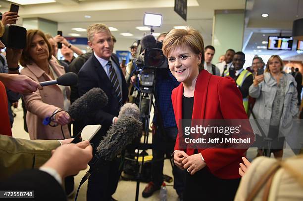 First Minister of Scotland and leader of the SNP Nicola Sturgeon arrives in London for VE day commemorations on May 8, 2015 in London, Scotland....