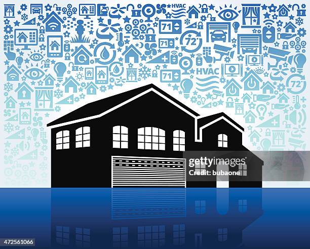 residencial house on home automation and security vector background - computer screens multiple stock illustrations
