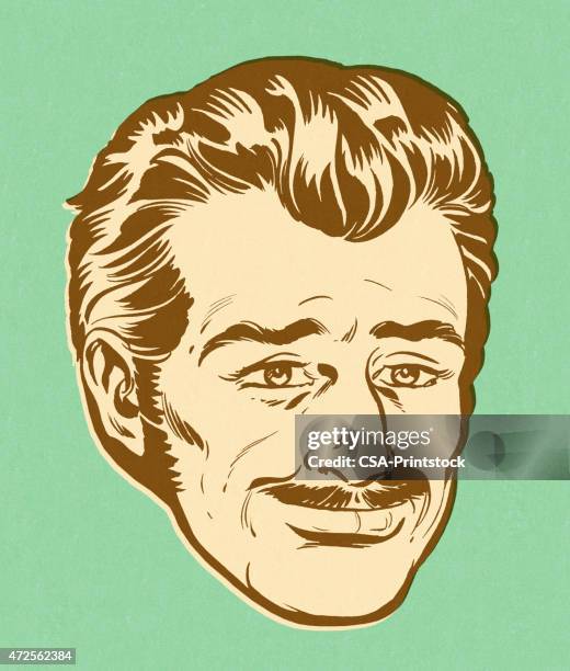 smiling mustache man on green background - man eyebrows stock illustrations