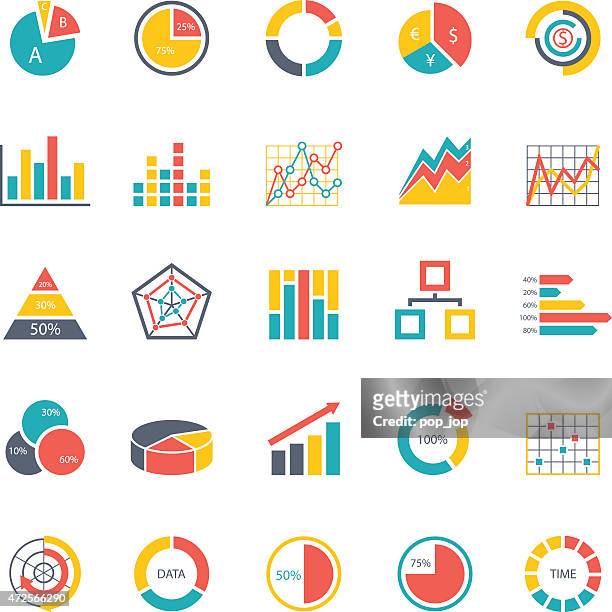 graphic business charts - color icons - illustration - growth graph stock illustrations