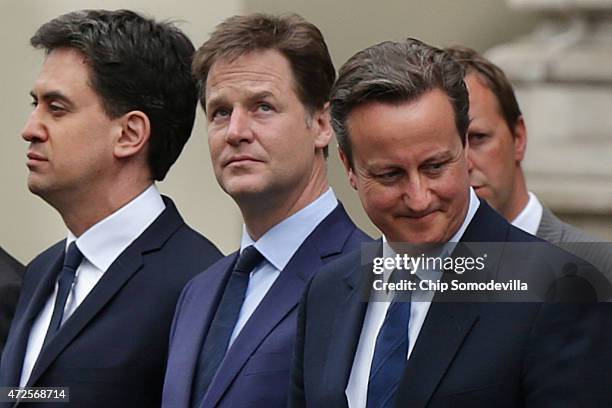 Labour leader Ed Miliband, Liberal Democrat leader Nick Clegg and Prime Minister David Cameron attend a tribute at the Cenotaph to begin three days...