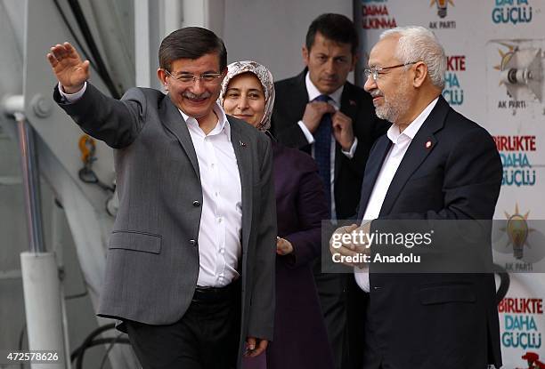 Ahmet Davutoglu, Turkey's Prime Minister and leader of the ruling Justice and Development Party, his wife Sare Davutoglu and the leader of the...