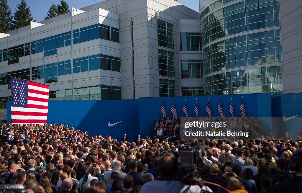 President Obama Speaks At Nike's Headquarters In Beaverton, Oregon