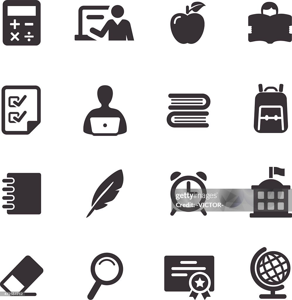 Set of simple black and white education icons