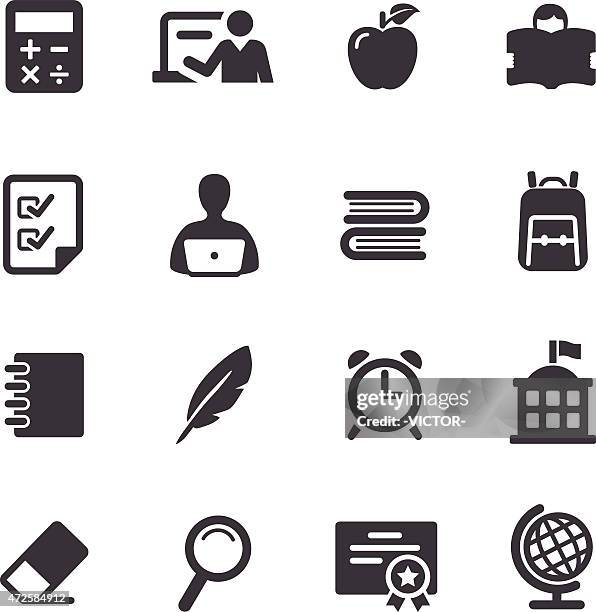 set of simple black and white education icons - satchel stock illustrations