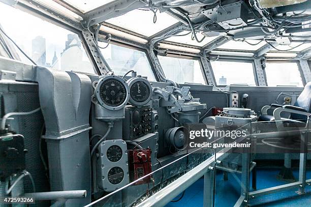 uss intrepid battleship's bridge - military ship stock pictures, royalty-free photos & images