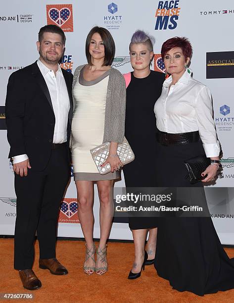 Personalities Jack Osbourne, wife Lisa Stelly, Kelly Osbourne and Sharon Osbourne arrive at the 22nd Annual Race To Erase MS at the Hyatt Regency...