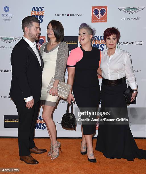 Personalities Jack Osbourne, wife Lisa Stelly, Kelly Osbourne and Sharon Osbourne arrive at the 22nd Annual Race To Erase MS at the Hyatt Regency...