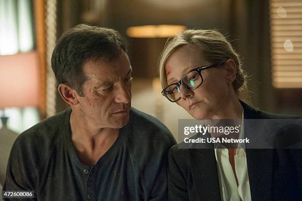 Armageddon Protocol" Episode 110 -- Pictured: Jason Isaacs as Peter Connelly, Anne Heche as Lynn Monahan --