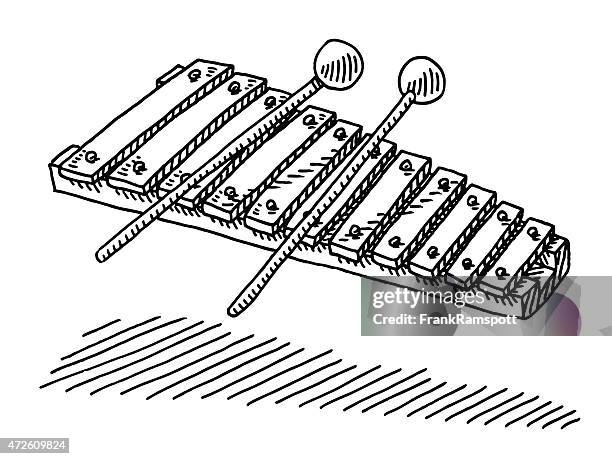 stockillustraties, clipart, cartoons en iconen met glockenspiel music instrument drawing - xylofoon