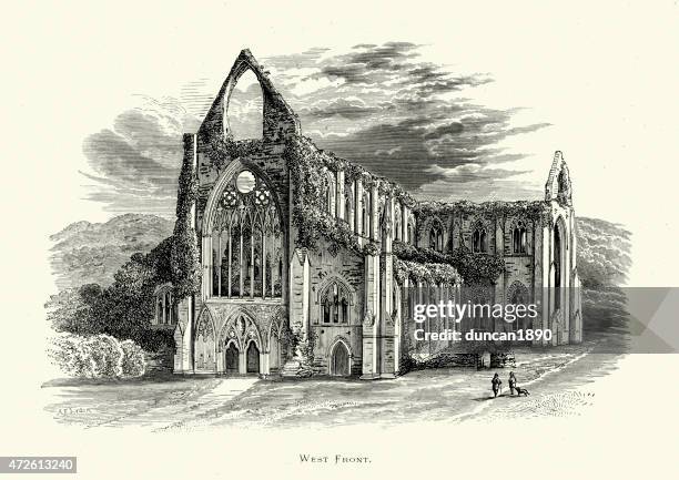 tintern cistercian abbey, wales - monastery stock illustrations