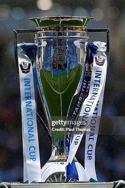 The trophy sits on display before the Premier League International Cup Final match between Manchester City and FC Porto at the Manchester City...