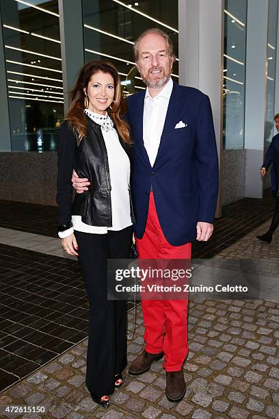 Alessandra Repini and Arturo Artom attend the Fondazione Prada Opening on May 8, 2015 in Milan, Italy.