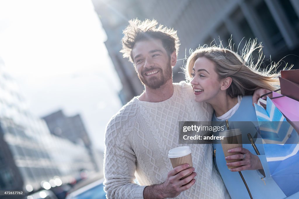 Couple shopping on the street