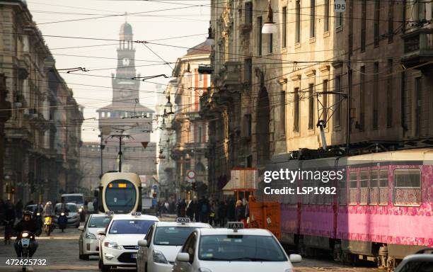 milan streets. via orefici. castle square. - daily life at duomo square milan stock pictures, royalty-free photos & images