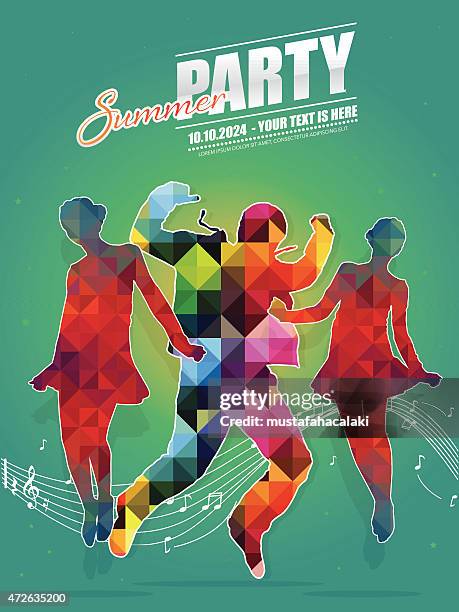 stockillustraties, clipart, cartoons en iconen met teenager retro summer dance party poster - club