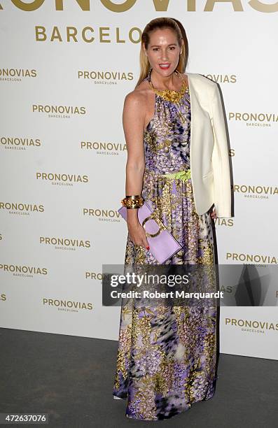 Fiona Ferrer poses during a photocall for the latest collection by 'Pronovias' during Barcelona Bridal Week on May 8, 2015 in Barcelona, Spain.