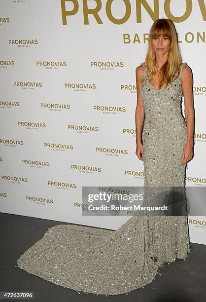 Vanesa Lorenzo poses during a photocall for the latest collection by 'Pronovias' during Barcelona Bridal Week on May 8, 2015 in Barcelona, Spain.