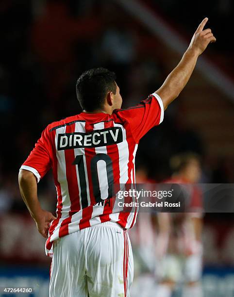 David Barbona of Estudiantes celebrates after scoring the first goal of his team during a match between Estudiantes and Temperley as part of Torneo...