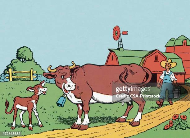 cow and calf - livestock stock illustrations