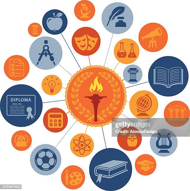 education montage - flaming torch stock illustrations