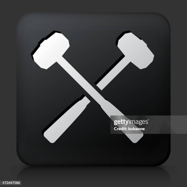 black square button with blacksmith lump hammers icon - blacksmith stock illustrations