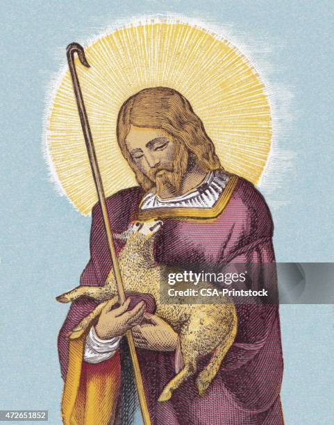jesus and lamb - easter jesus stock illustrations