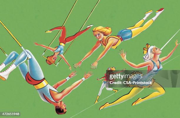 ilustraciones, imágenes clip art, dibujos animados e iconos de stock de acrobats realiza - cuerda floja