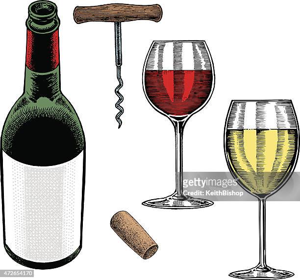 ilustrações de stock, clip art, desenhos animados e ícones de garrafa de vinho e óculos, saca-rolhas de cortiça - wine cork