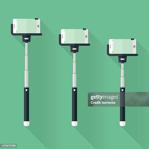 selfie sticks flat design icon set with long shadow - selfie stick stock illustrations