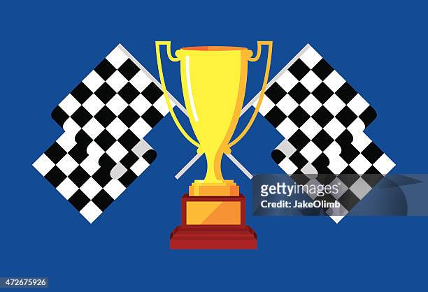 ilustraciones, imágenes clip art, dibujos animados e iconos de stock de trofeo de cuadros raza con banderas - gran premio de carreras de motor